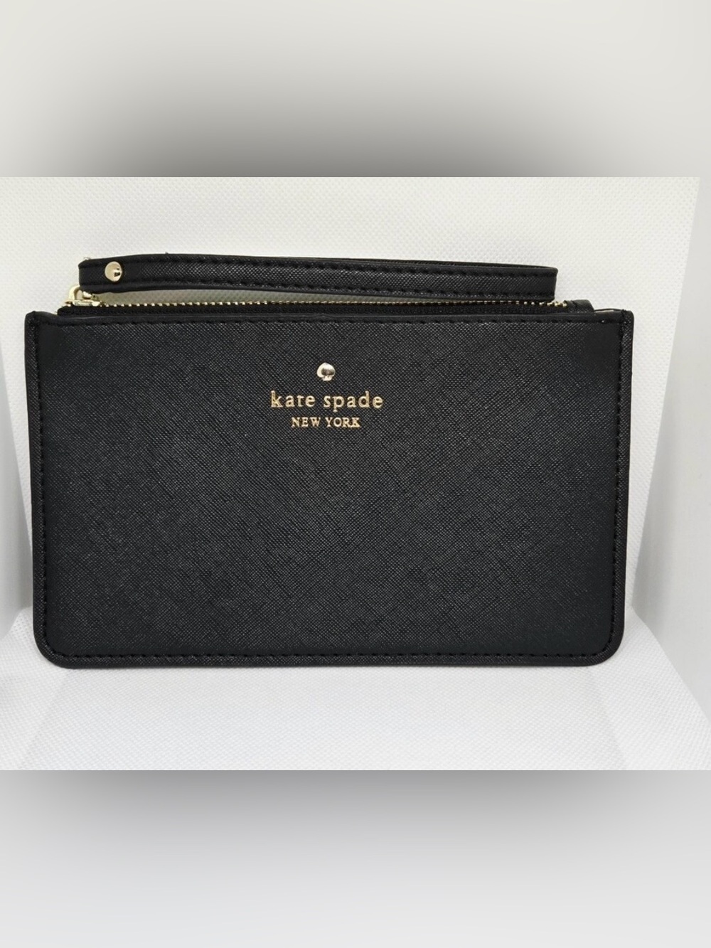 kate spade black wristlet with gold logo! NWOT